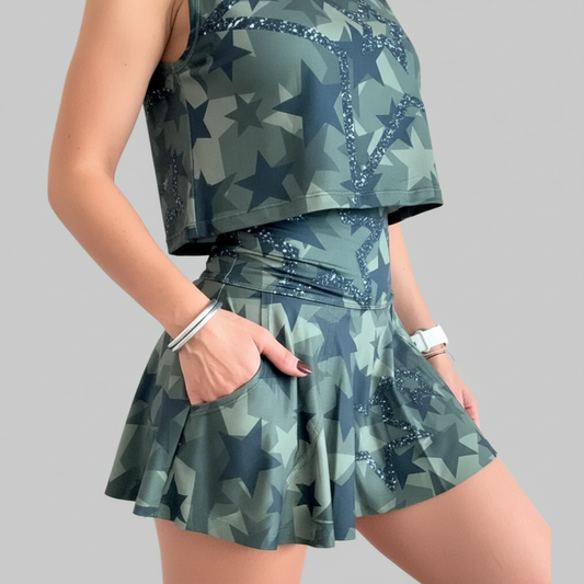 Army Glitter Star Top