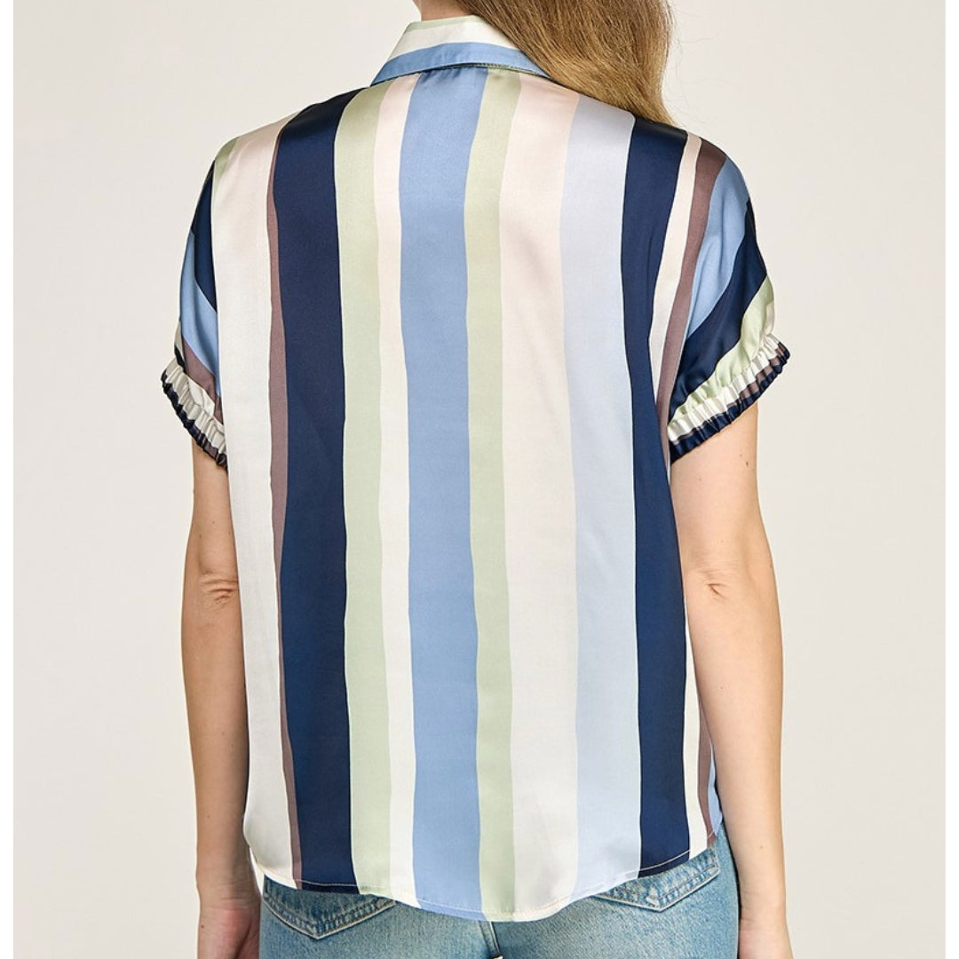 Button Accent Vertical Stripe Top