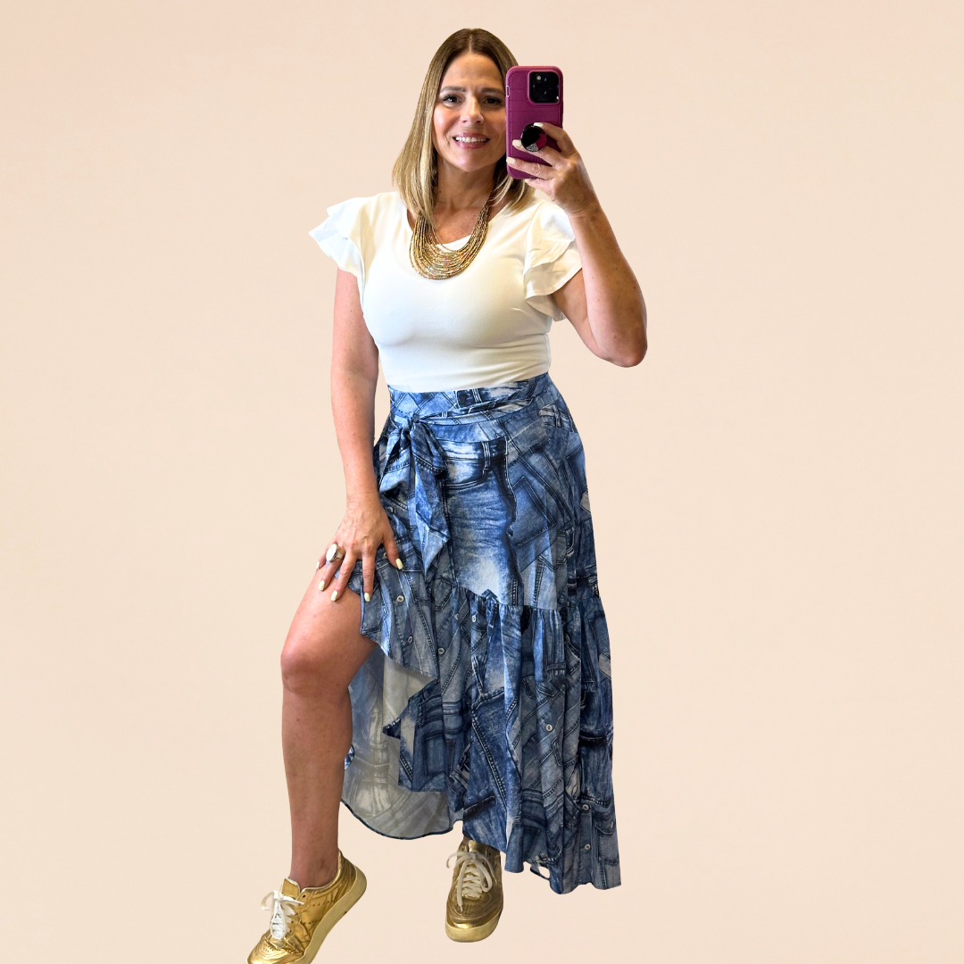 Denim Print Skirt