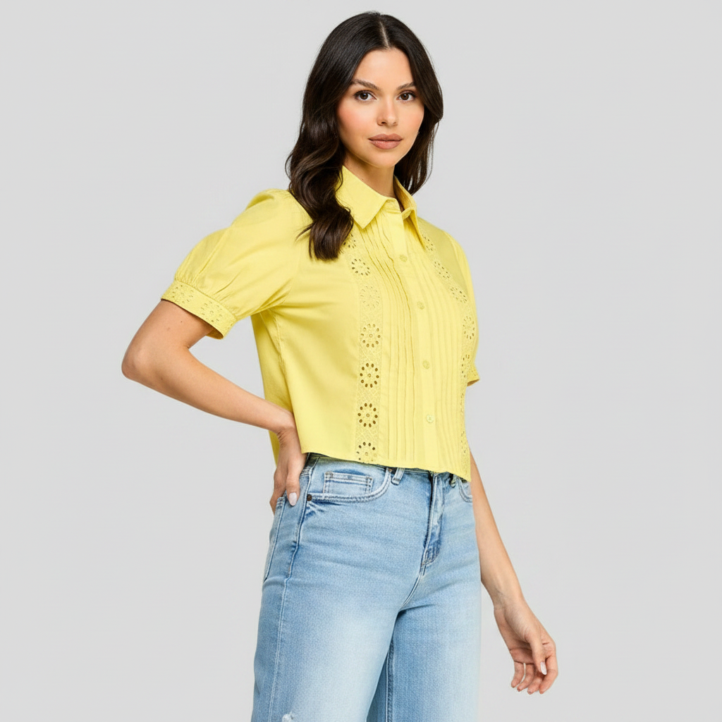 Lace Trim Button Top