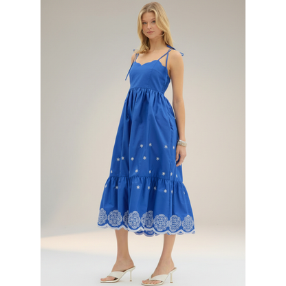 Blue Embroidered Midi Dress