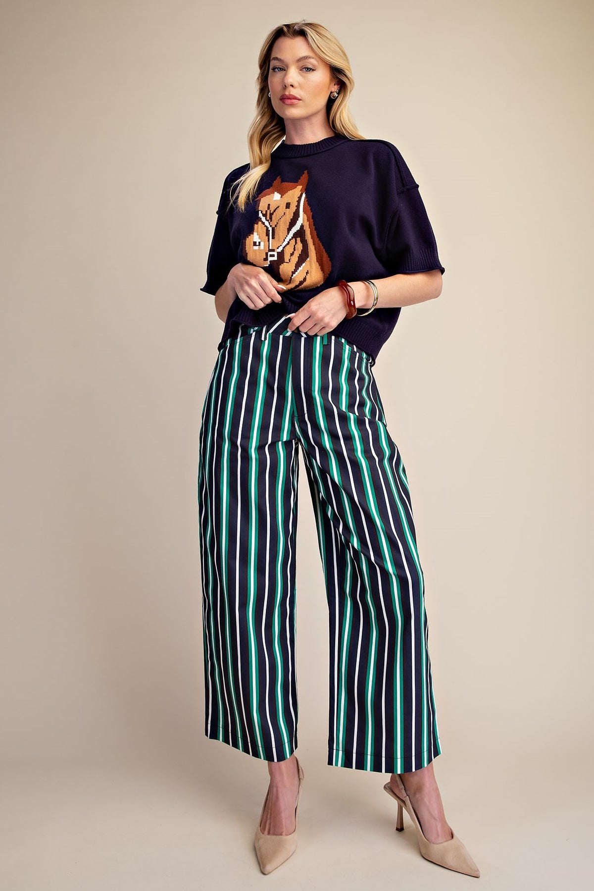 Barrel Leg Stripe Pants