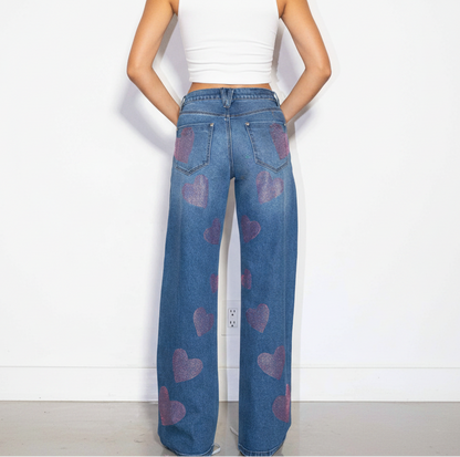 Pink Rhinestone Wide Jeans
