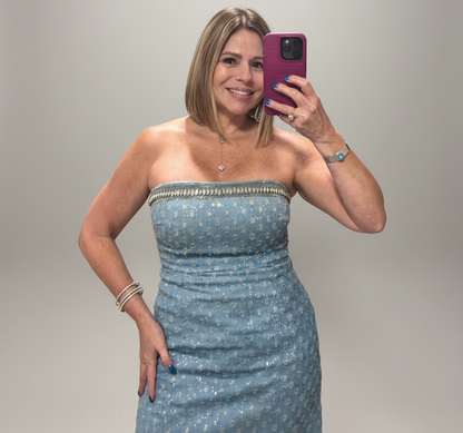Denim Rhinestones Off Shoulder Dress