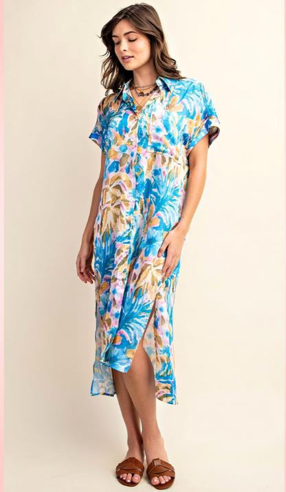 Print Button Down Shirt Dress