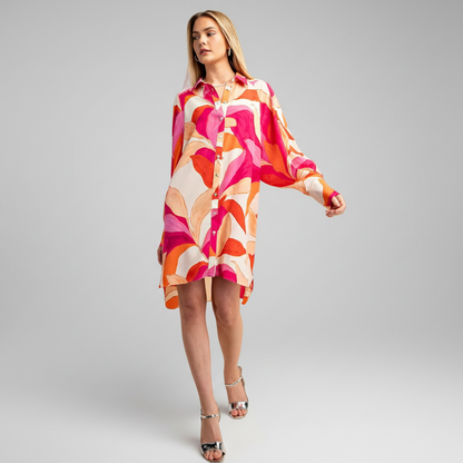 Printed Button Down Shirt Dress