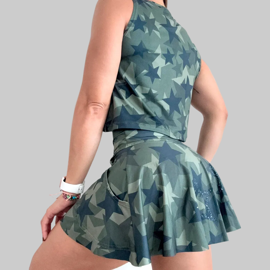 Army Glitter Star Top