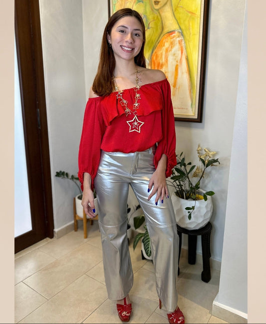 Tomato Red Satin Top