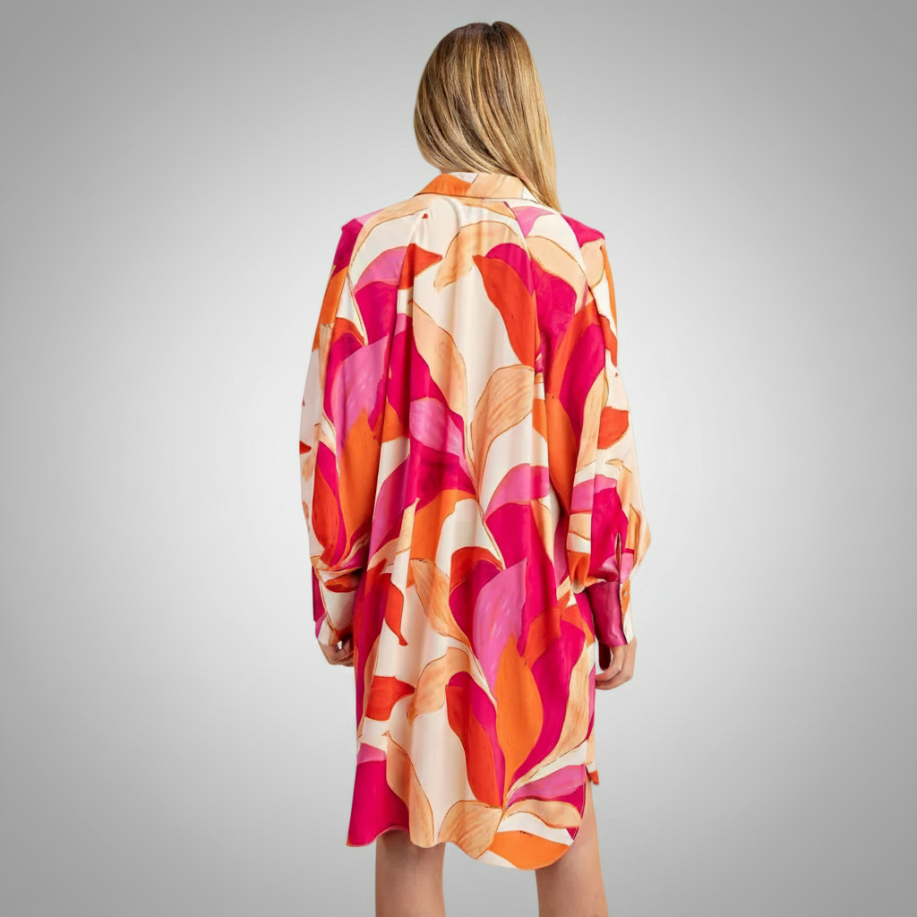 Printed Button Down Shirt Dress
