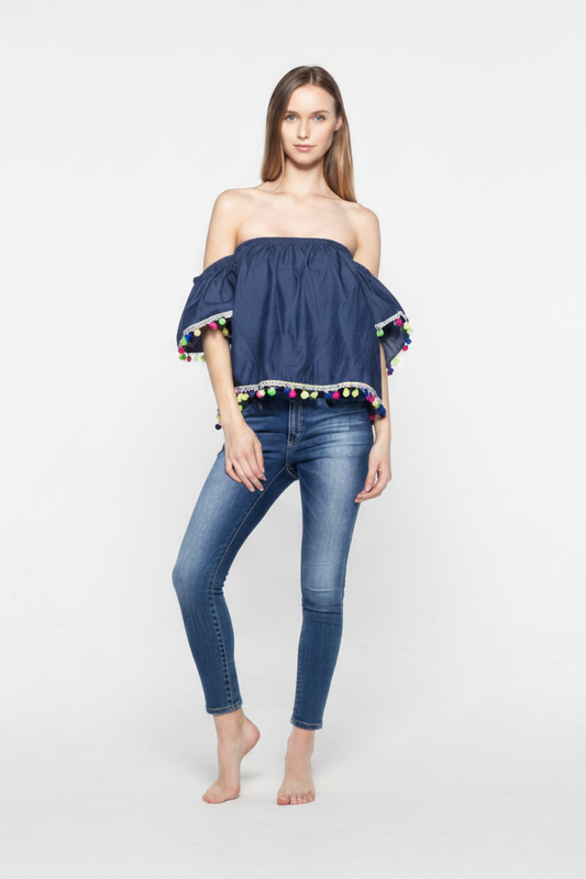 Dark Denim Tassel Top