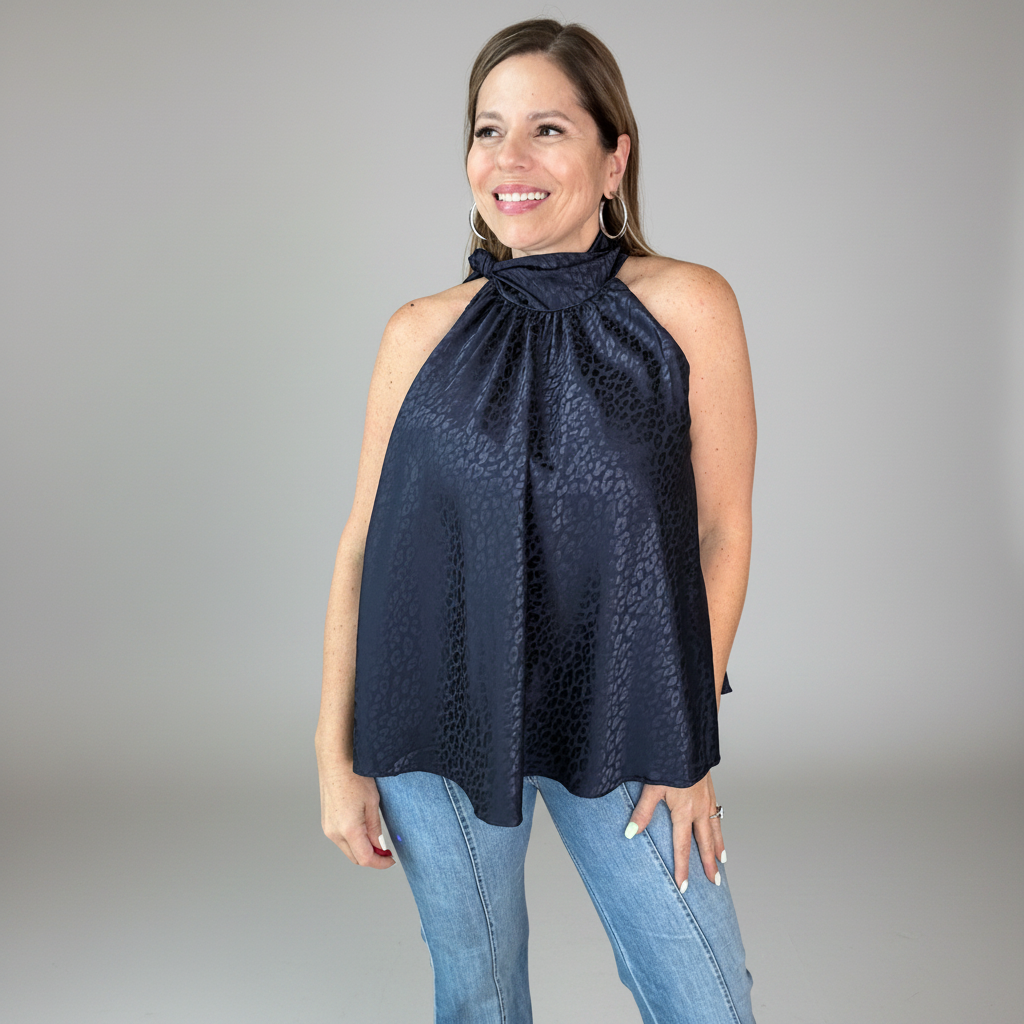 Navy Blue Leopard Top