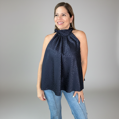 Navy Blue Leopard Top