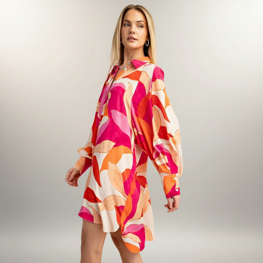 Printed Button Down Shirt Dress