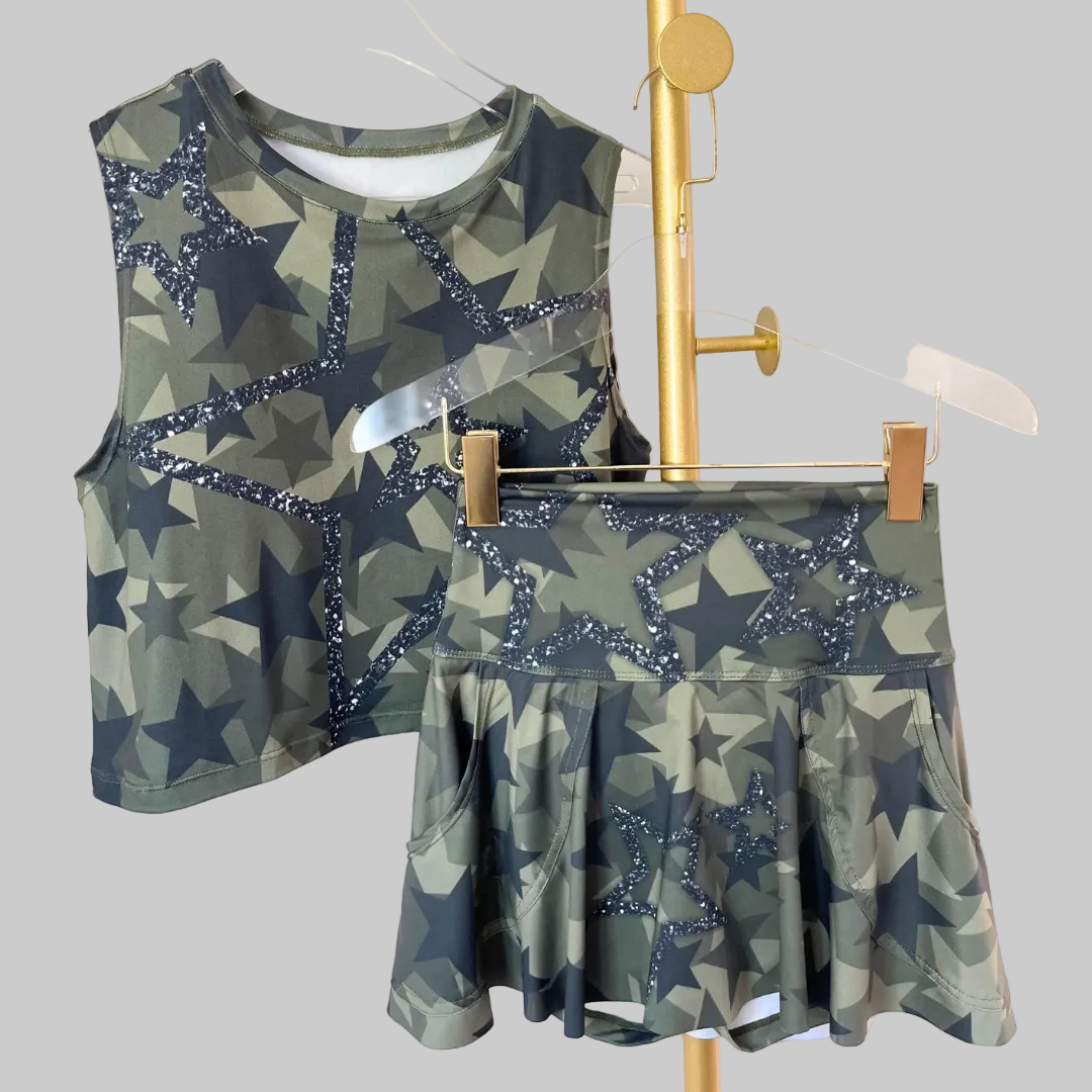 Army Glitter Star Top