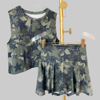Army Glitter Star Top