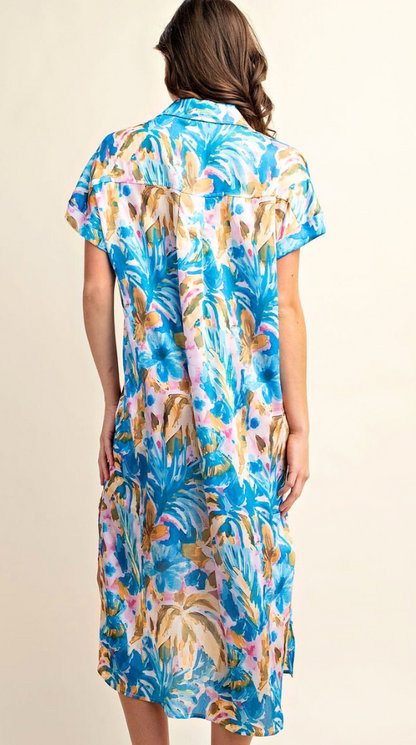 Print Button Down Shirt Dress