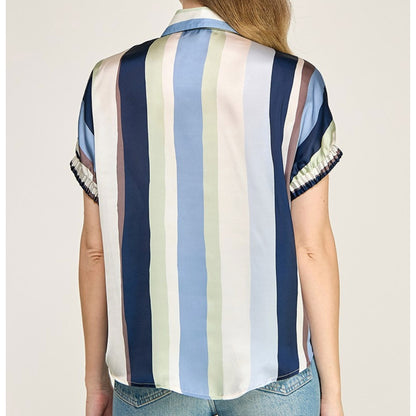Button Accent Vertical Stripe Top