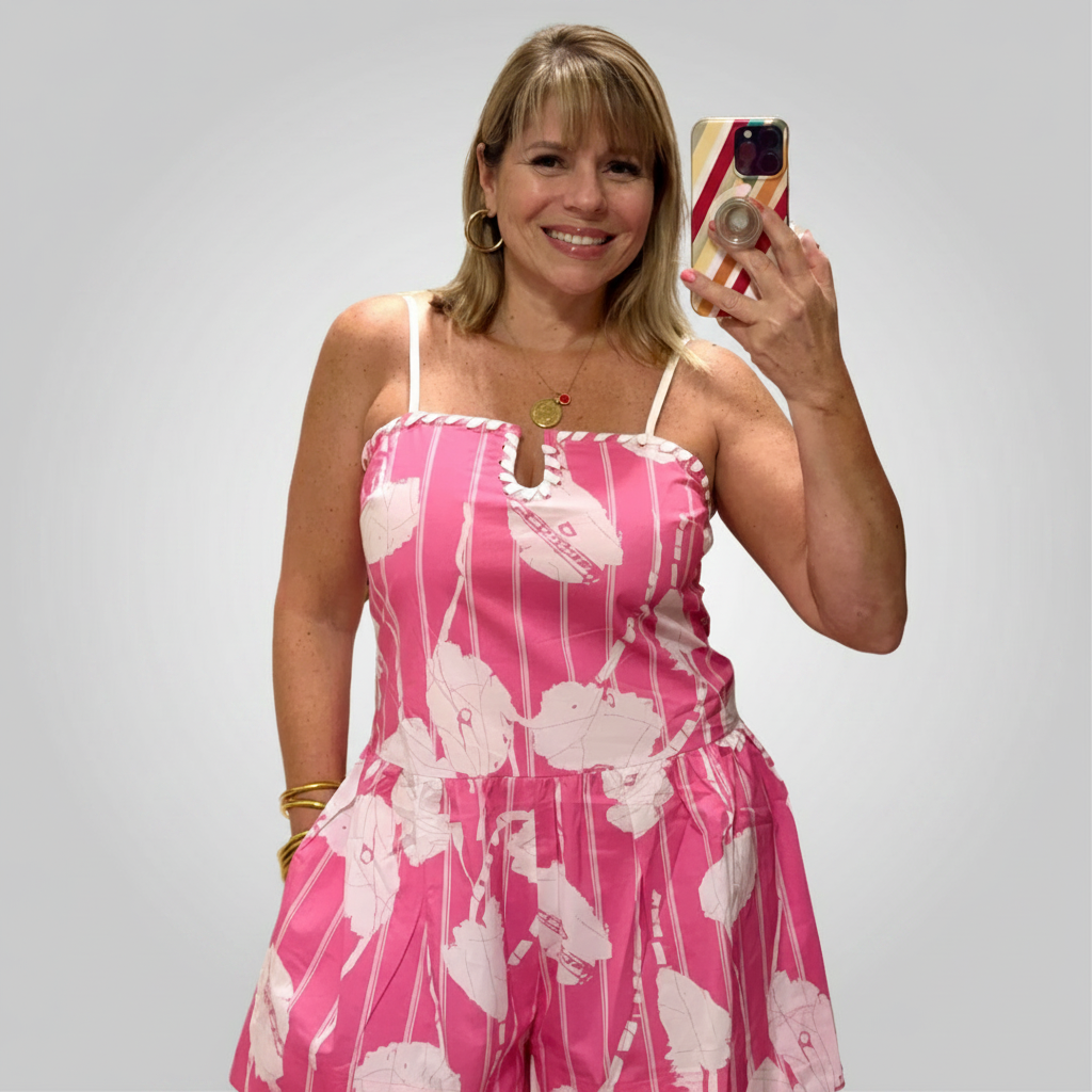 Pink & White Print Romper