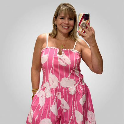 Pink & White Print Romper