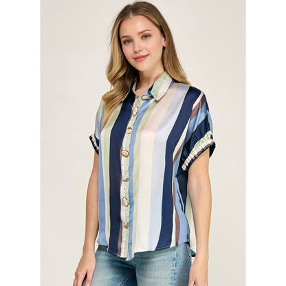 Button Accent Vertical Stripe Top