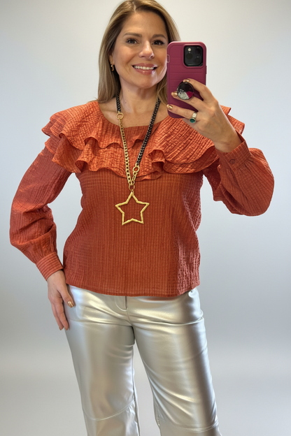 Ruffle Detail Long Sleeve Blouse