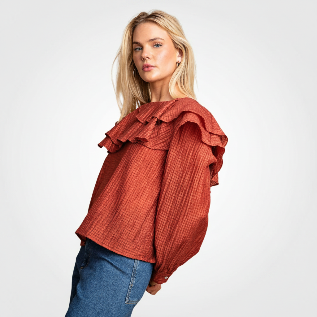 Ruffle Detail Long Sleeve Blouse