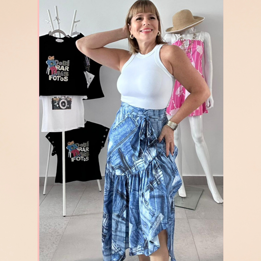 Denim Print Skirt