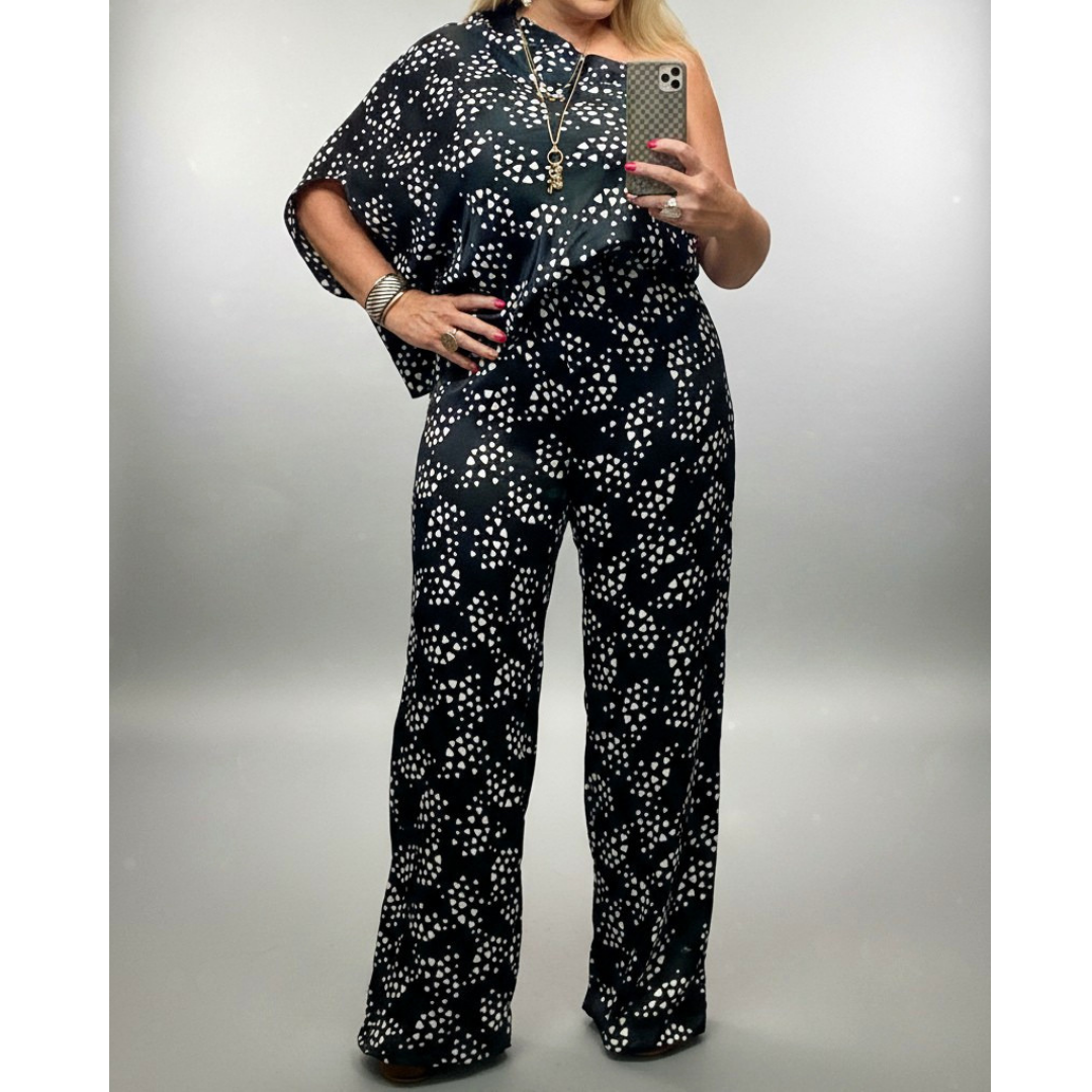 One Shoulder Satin Jumpsuit