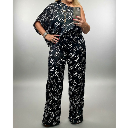 One Shoulder Satin Jumpsuit