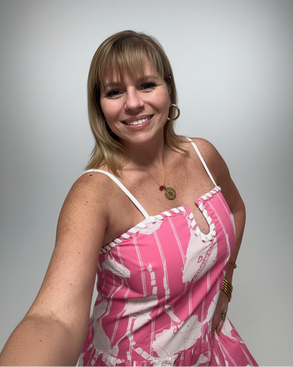 Pink & White Print Romper