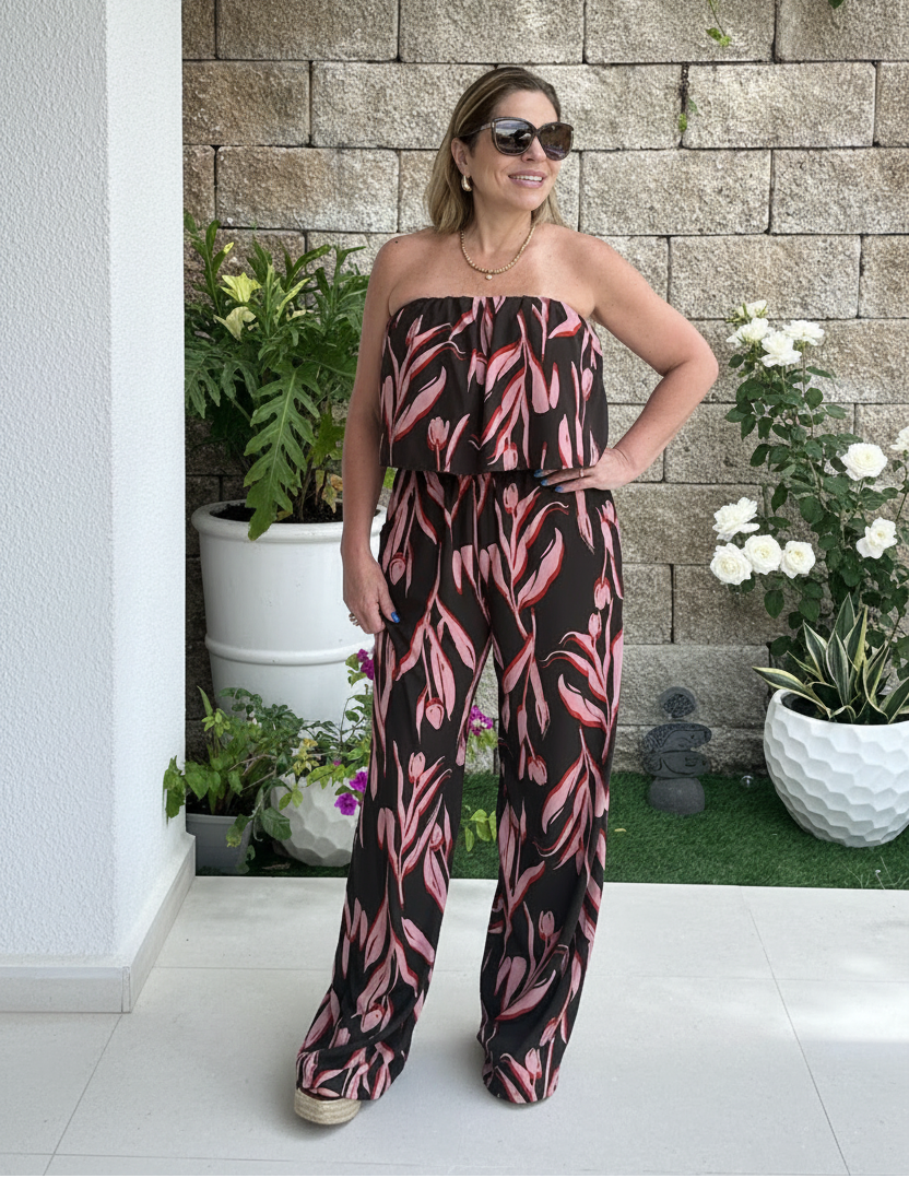 Peach Tulip Print Jumpsuit