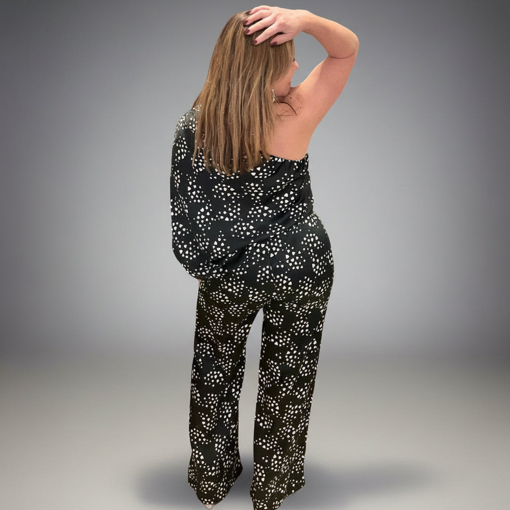 One Shoulder Satin Jumpsuit