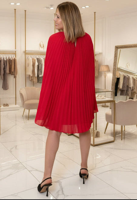 Woven Cape Red Mini Dress