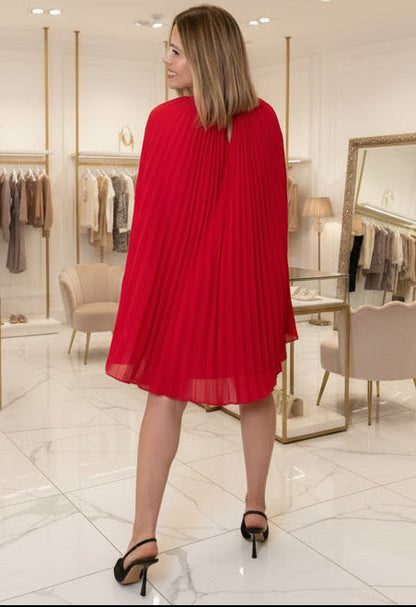Woven Cape Red Mini Dress