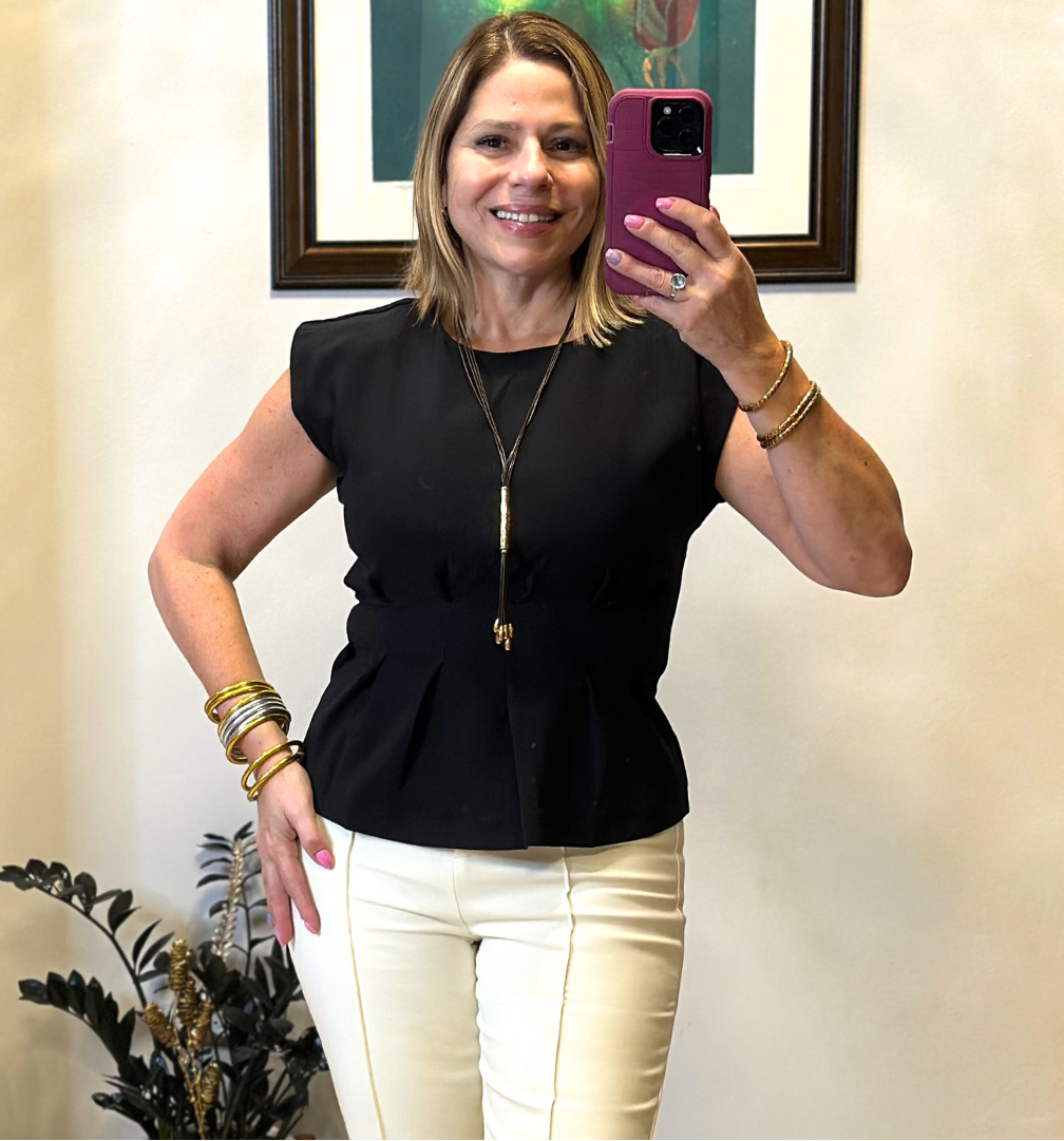 Round Neck Waist Pleated Top