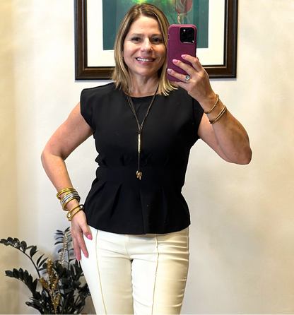 Round Neck Waist Pleated Top