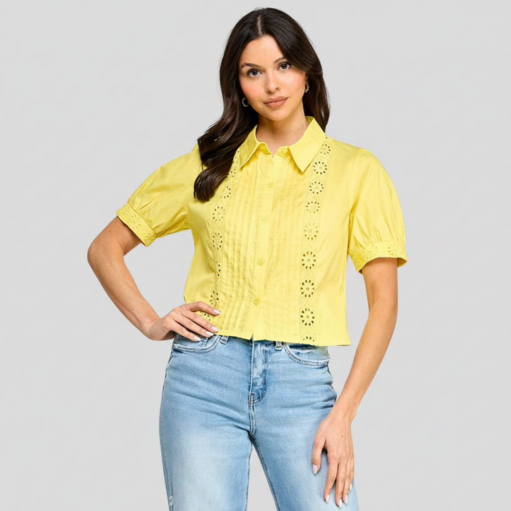 Lace Trim Button Top