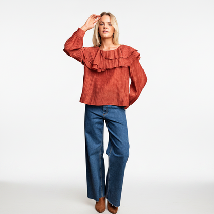 Ruffle Detail Long Sleeve Blouse