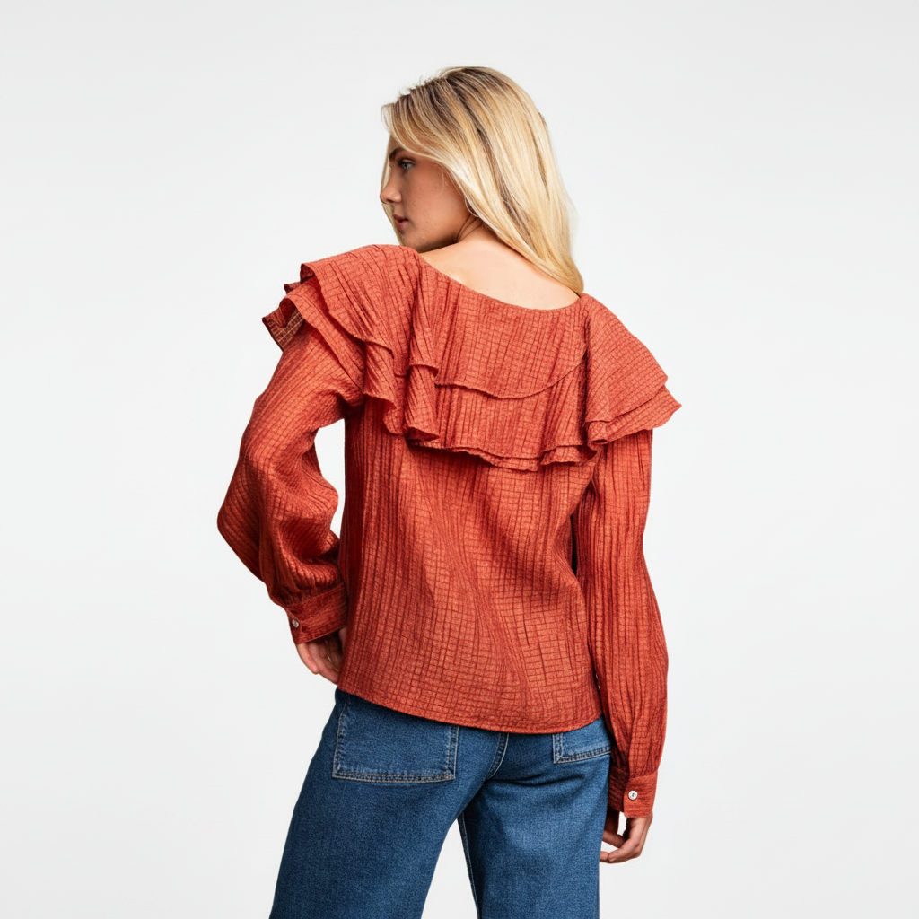Ruffle Detail Long Sleeve Blouse
