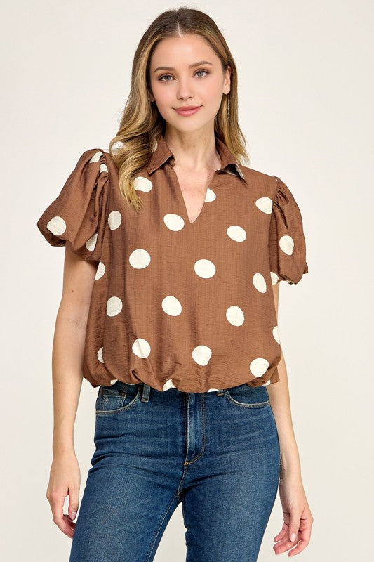 Bubble Hem Polka Dot Blouse